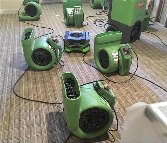green air movers, dehus, drying out a carpeted room