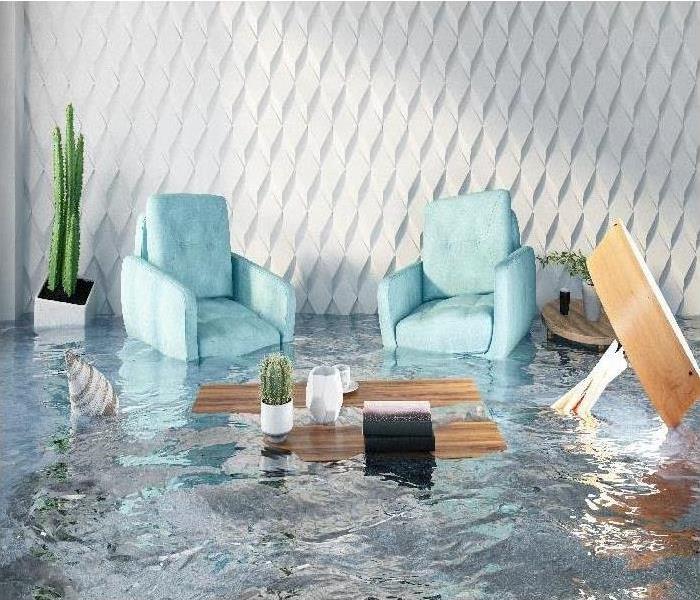 Living room with standing water